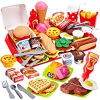 Buyger 63 Piezas Cocina Alimentos de Juguete Bricolaje Cocinitas Comida Hamburguesa Bandeja Juguete Accesorios…